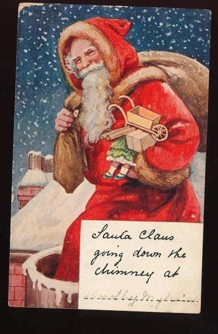 Large Santa Claus In Chimney With Toys Antique Christmas Postcard Ooo441 Christmas Christmas