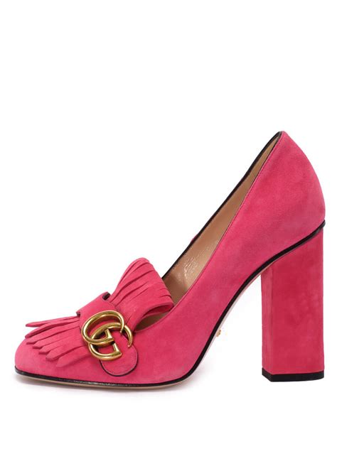Gucci Gg Marmont Fringe Detail Block Heel Pumps Pink