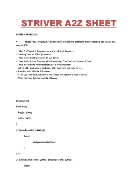 Striver A2z Solution Sheet Pdf