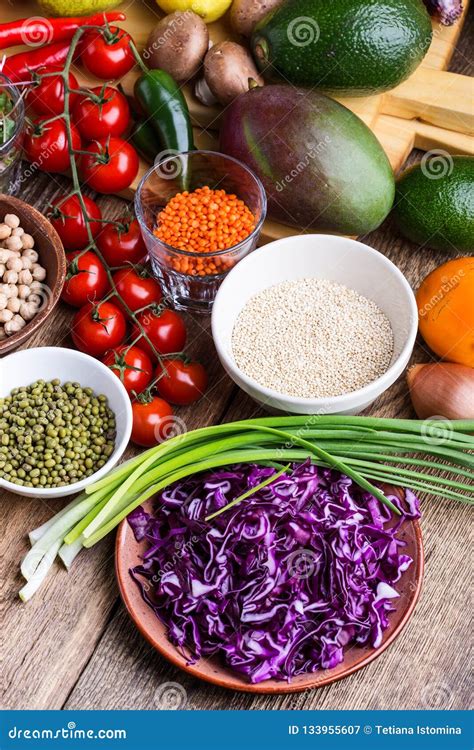 Healthy Plant Based Vegan Food Ingredients Close Up Stock Image