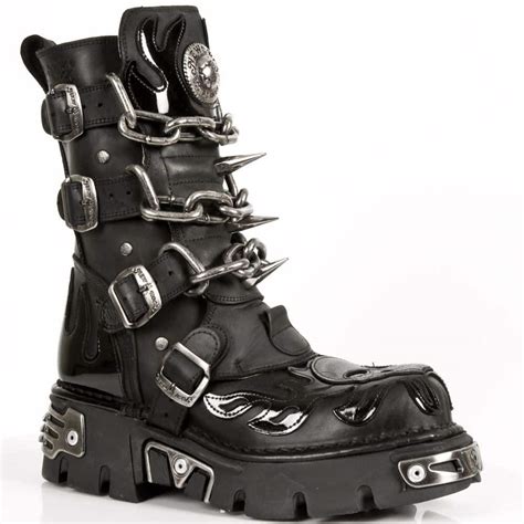 New Rock Mens Black Leather Skull Flame Reactor Boots M727 S1 Happy