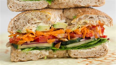 Loaded Vegetarian Bagel Sandwiches With Cream Cheese Recipe Recipe Epicurious