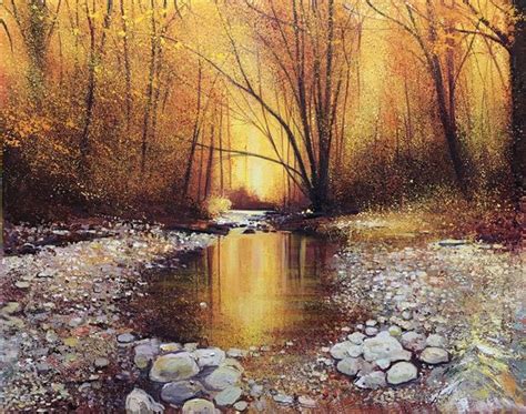 Autumn Stream Acrylic On Deep Canvas Landscape Art Woodland