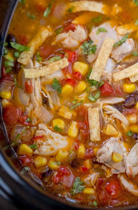 Top with the chicken broth, green chilies, corn, and taco seasoning. Crock Pot Chicken Tortilla Soup is the perfect warm you up ...