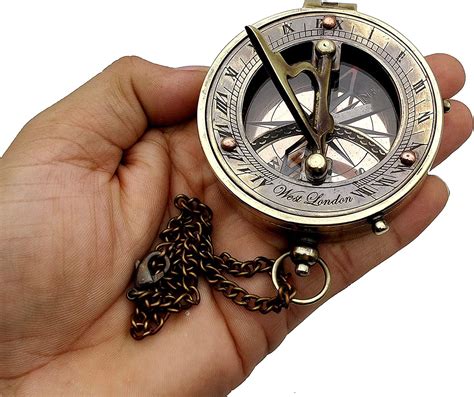 antique brass sundial compass marine boat t pocket sun dial in leather display box nautical