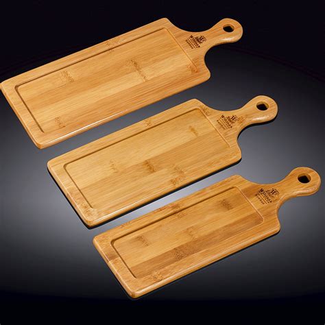 Wilmax Food Serving Large Bamboo Trays Set Wooden Steak Barbecue