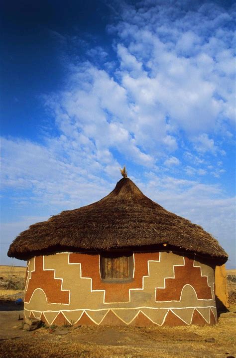 Rondavel With Litema Mural Art Of The Basotho Basuto Or Sotho Ethnic