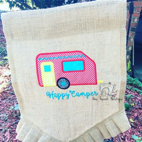 Happy Camper Burlap Garden Flagshopsewsweeetboutique