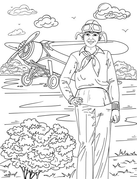 Amelia Earhart Free Downloadable Coloring Page Trailblazing Women