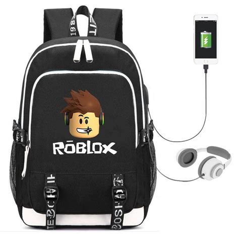 Black Game Roblox Backpack School Bags With Usb Port Aboxnz