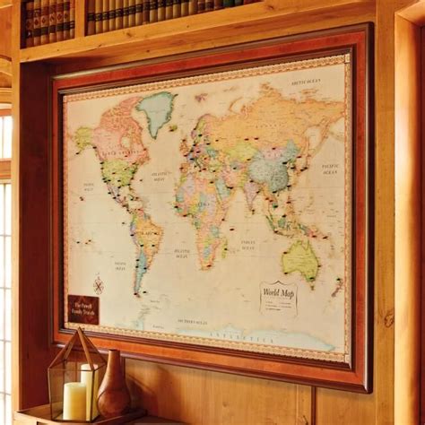 World Magnetic Travel Map With Burlwood Frame Travel Maps Framed Map