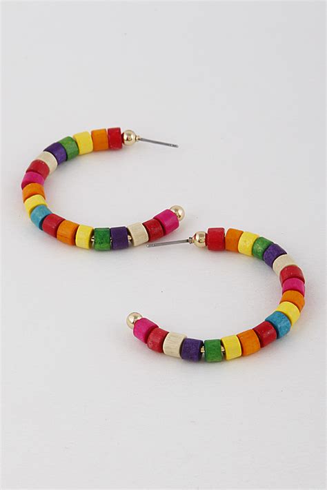Ver Multicolor Handmade Style Beaded Hoop Earrings Ecc