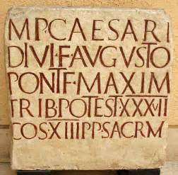 Inscription on the base of a statue of Augustus. Rome, Museum of Roman ...