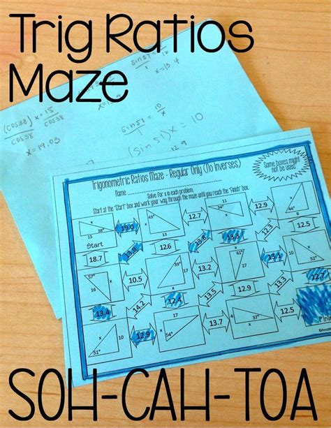 There are six trigonometric ratios, sine, cosine, tangent, cosecant, secant and cotangent. This self-checking maze has 11 problems that use the 3 ...
