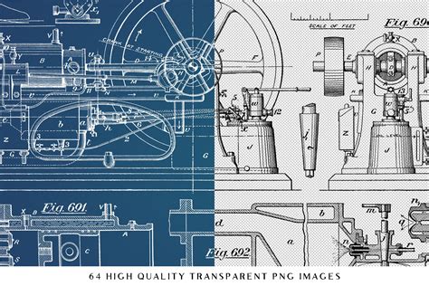 64 Vintage Mechanical Blueprints Tom Chalky