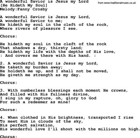 Old American Song Lyrics For A Wonderful Savior Is Jesus My Lord