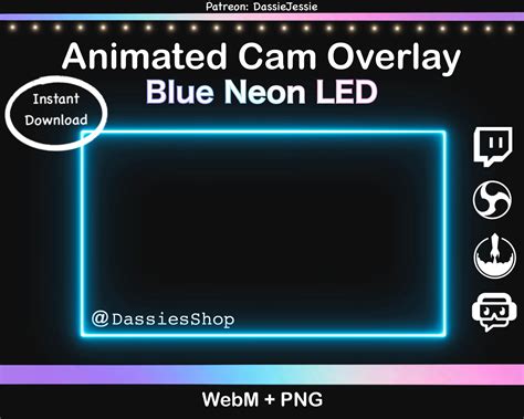 Twitch Neon Animated Camera Overlay Package Blue Led Etsy Canada