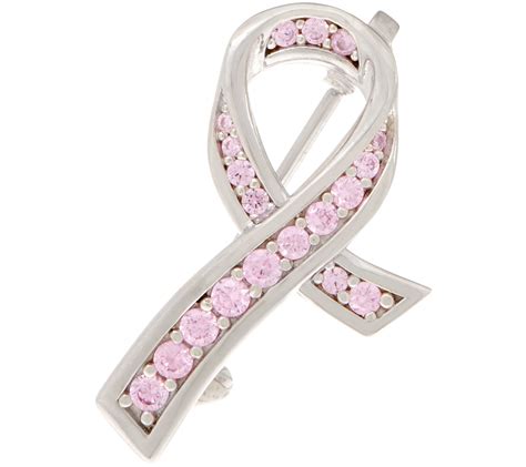 Diamonique Pink Ribbon Breast Cancer Awareness Pin Sterling Silver