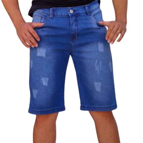 Bermuda Jeans Com Elastano Tradicional Adulto Masculina Azul Compre