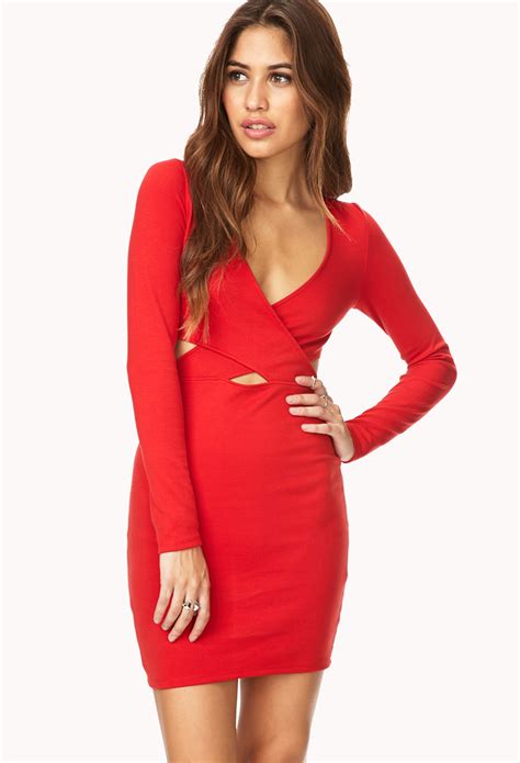 Lyst Forever 21 Daring Cutout Bodycon Dress In Red