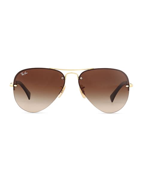 ray ban semi rimless aviator sunglasses in gold metallic for men lyst