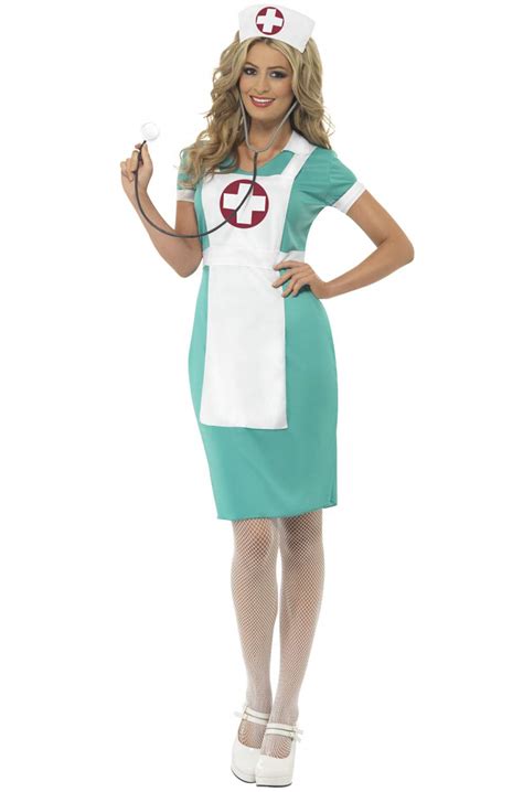 Smiffys Women S Scrub Nurse Costume Dress Mock Apron And Headpiece