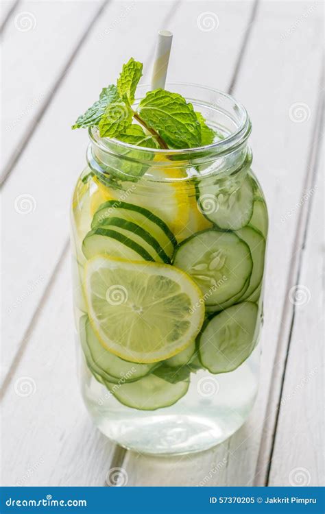 Infused Water With Lemon Cucumber And Mint Stock Image Image Of Cool