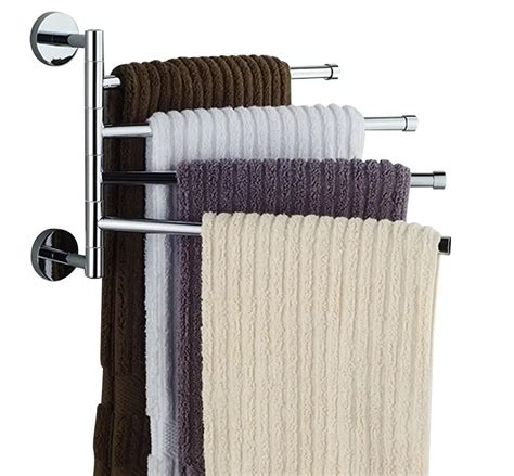wall mounted stainless steel swivel bars bathroom towel rack hanger holder organizer 4 arm in
