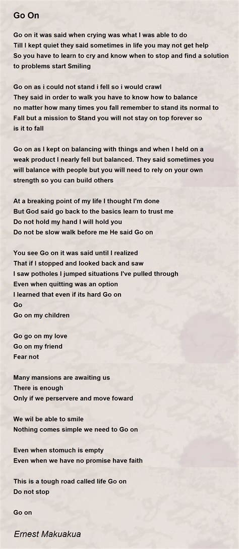 Go On Go On Poem By Ernest Makuakua