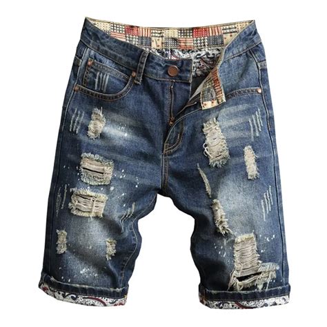 Retro Summer Men Ripped Denim Shorts Jeans Destroyed Hole Plus Size