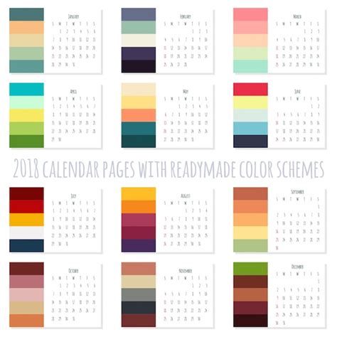 Calendario 2018 Páginas Con Esquemas De Colores Listos Vector Premium