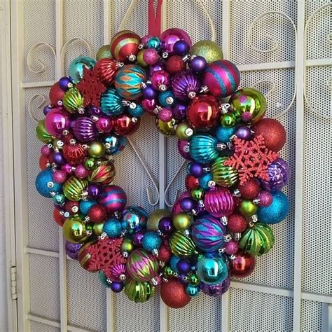 Christmas Ornament Wreath | Ornament wreath, Christmas ornament wreath, Colorful wreath