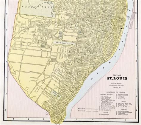 Old 1890 St Louis City Map Original Missouri Downtown Forest Park