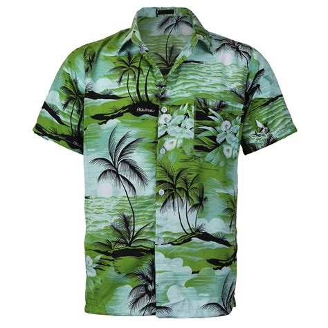 VKWEAR Men S Hawaiian Tropical Luau Aloha Beach Party Button Up Casual Dress Shirt Green XL