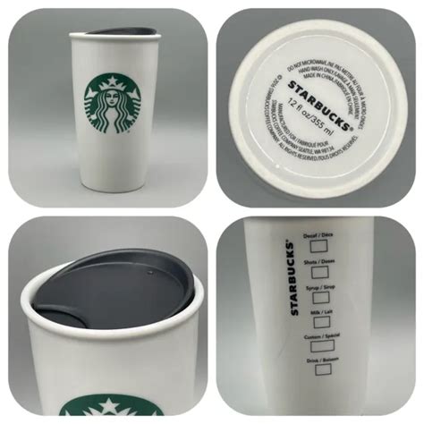 Starbucks Green Mermaid Logo Ceramic Travel Mug 12 Oz White Tumbler