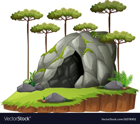 Scene Wtih Cave And Trees Royalty Free Vector Image