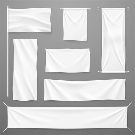 Premium Vector White Textile Advertising Banners Blank Fabric Cloths