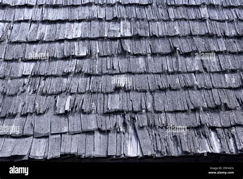 Old Broken Wooden Shingle Texture Damaged Traditional Roof That Needs
