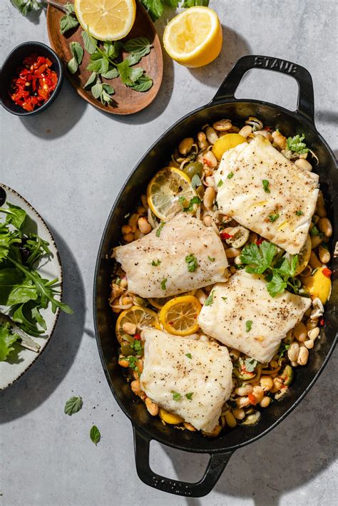 Roast Fish With White Beans And Calabrian Chiles Seafood Entrees