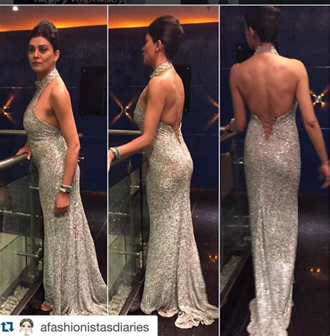 sushmita sen in an embroidered gown backless dress formal gowns embroidered gown