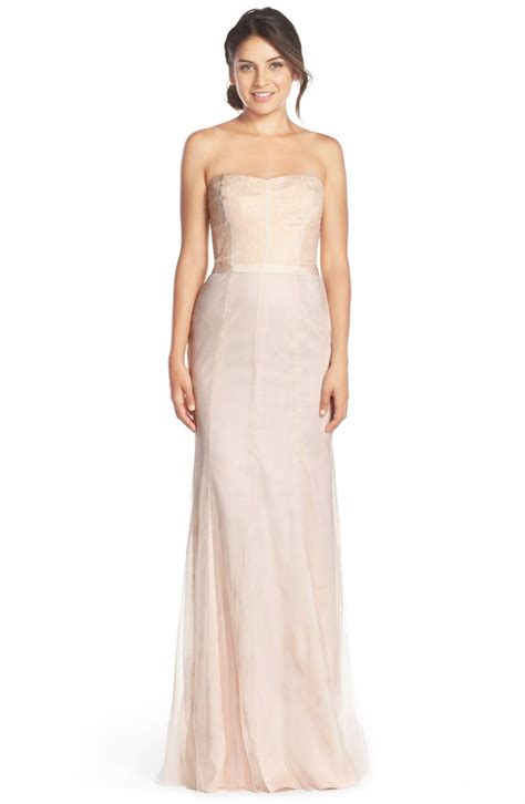 Monique Lhuillier Bridesmaids Strapless Lace And Tulle Gown Nordstrom