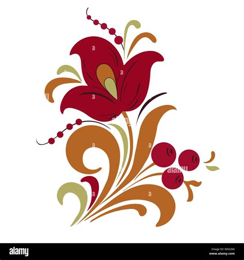 abstract stylized flower vector illustration drawing decorative flower in red orange and