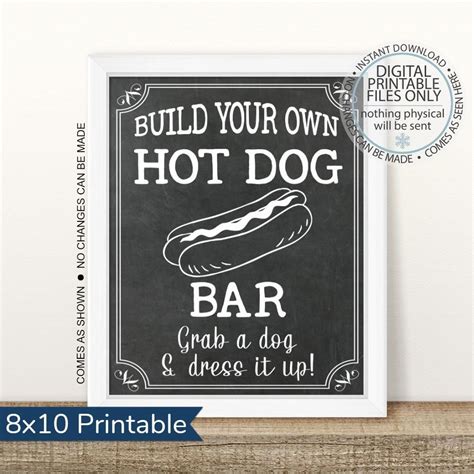 Hot Dog Bar Sign Printable Hot Dog Bar Sign 8x10 Digital Printable