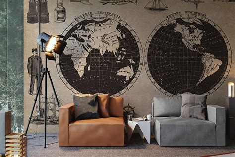 Vintage Maps Room Murals Antique Maps Wall Mural Ever Wallpaper