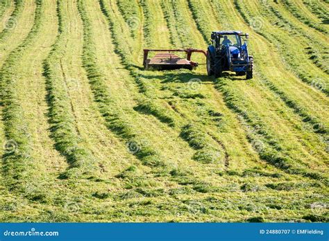 Farmer Cutting Hay With Tractor Royalty Free Stock Photography Image