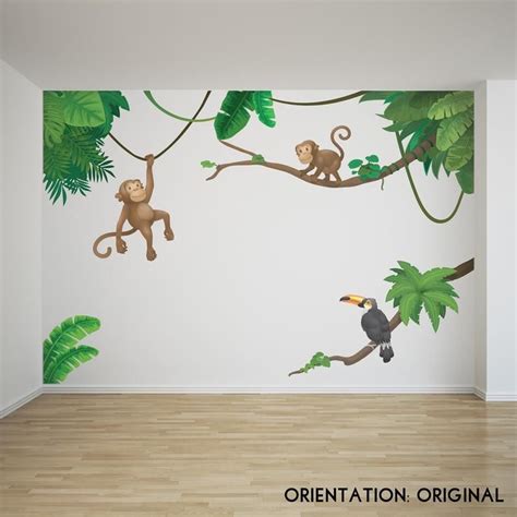 Jungle Monkey Childrens Wall Sticker Set In 2021 Jungle Wall