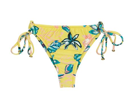 Yellow Floral Side Tie Scrunch Thong Bikini Bottom Bottom Florescer