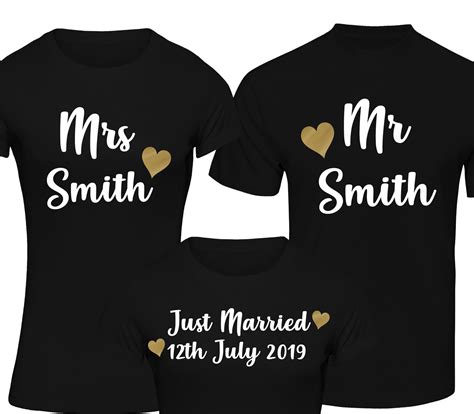 Personalised Name His And Hers Just Married Wedding Honeymoon Tshirt T Shirt Set Ebay