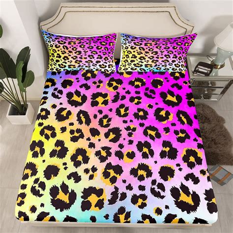 Qibaidan Homewish Pink Leopard Print Fitted Sheet Full Size Cheetah