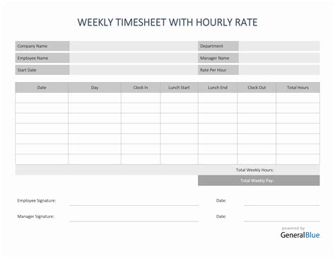 Weekly Timesheet With Hourly Rate in PDF